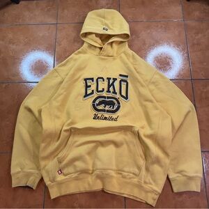 Rare Vintage Ecko Unltd Yellow Hoodie L Rhino Logo Y2K Streetwear Hip Hop
